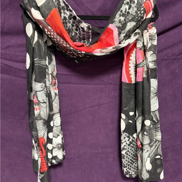 Desigual Black and Red Artistic Scarf - Picture 1 of 3